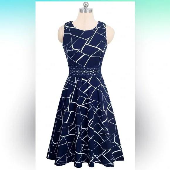 Homeyee Dresses | Nwt Homeyee Women's Cocktail A-Line Embroidery Dress | Color: Blue | Size: 4 | Midge52'S Closet